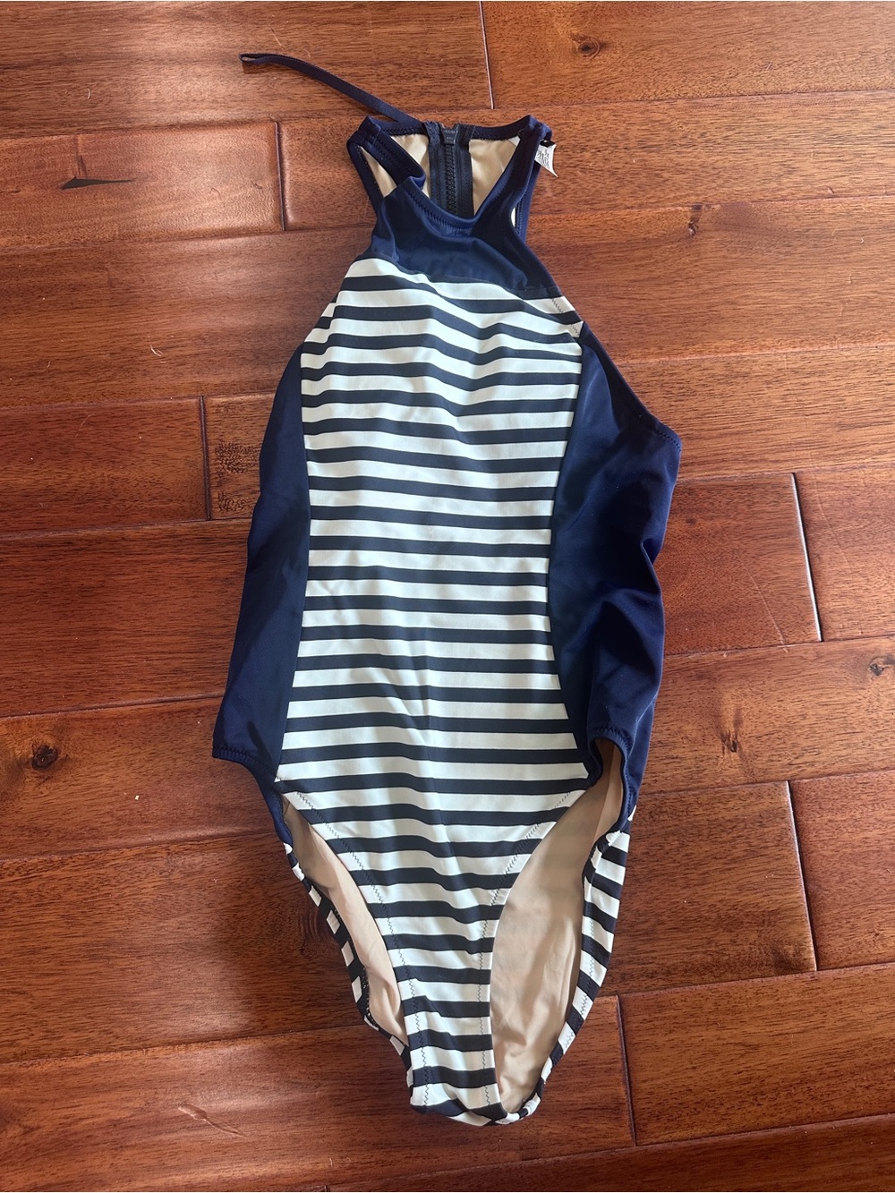 J. Crew Navy One-Piece Swimsuit with Beige Lining